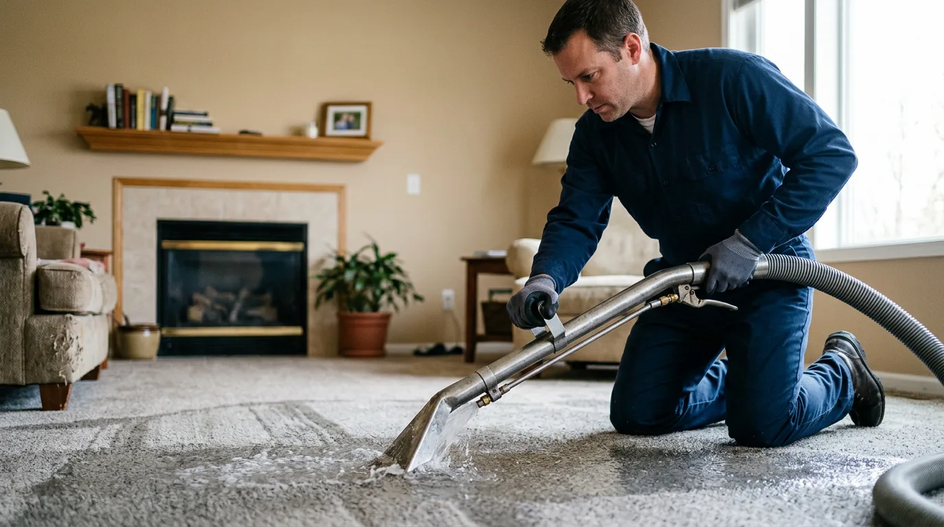 Water damage restoration technician working near Dana, IN